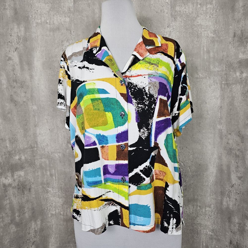 Vintage Jams World Womens XXL Monaco Colorful Abstract Beach Hawaiian S/S